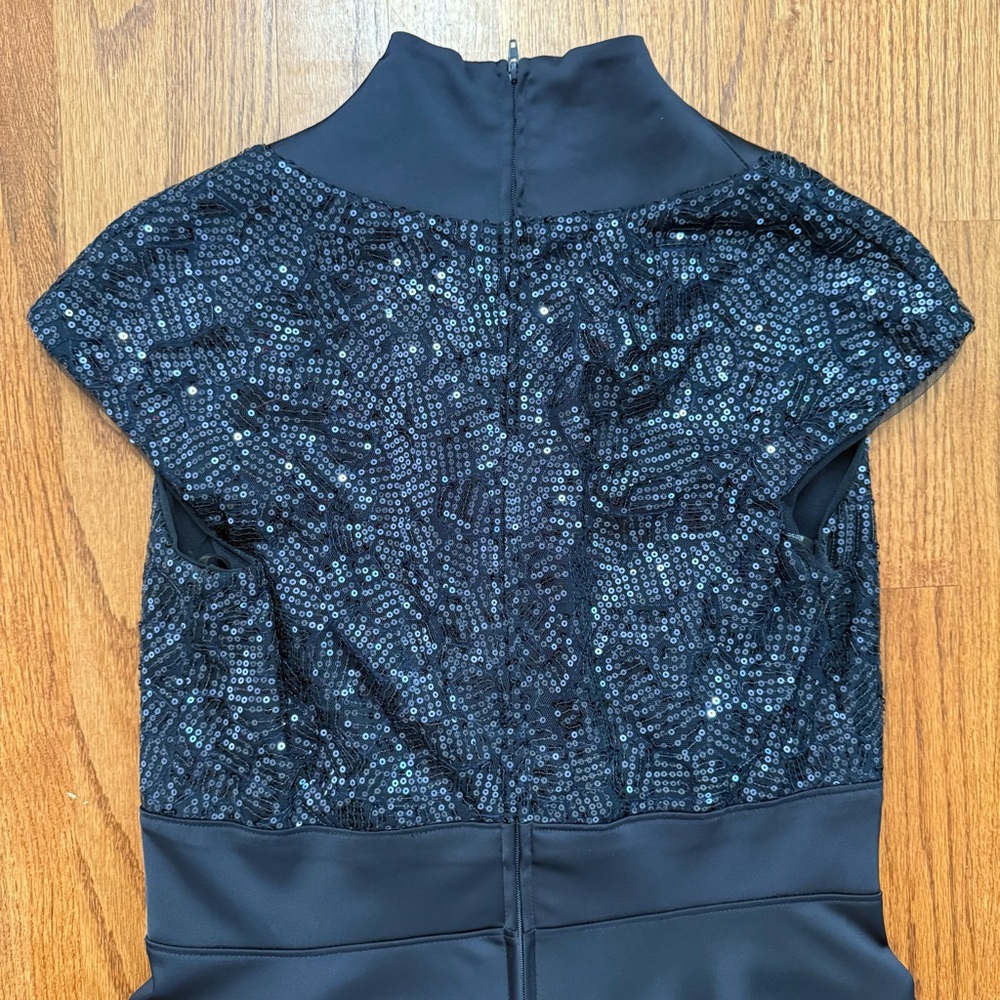 Tadashi Collection Cap-Sleeve Satin Sequined Navy Gown Dress size 6 - Picture 9 of 13